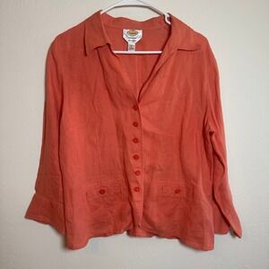 Talbots Women's Size 12 Coral Irish Linen Button Front Jacket Business Casual